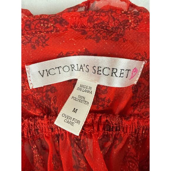 90s Vintage Victoria secret babydoll sheer chiffon ruffle red gold specks size M - Picture 3 of 6